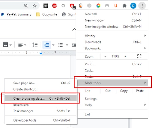 clear browsing data under more tool in google chrome options