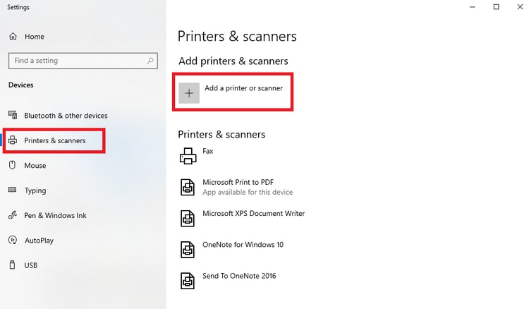 add a printer or scanner