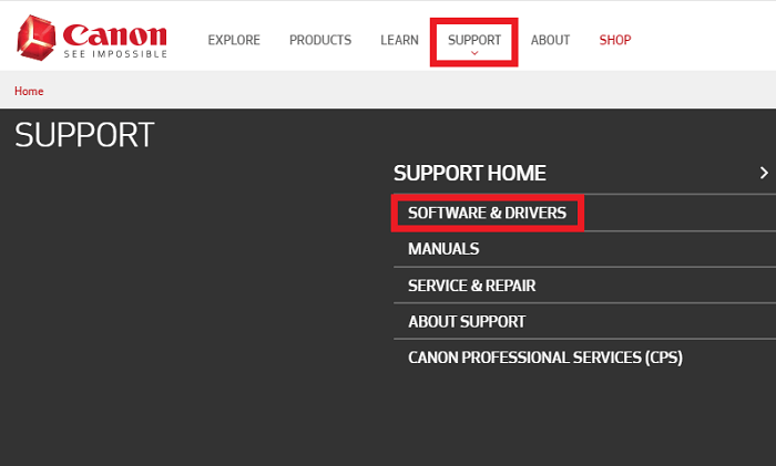 software and drivers from canon support