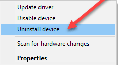 Choose Uninstall Device Option