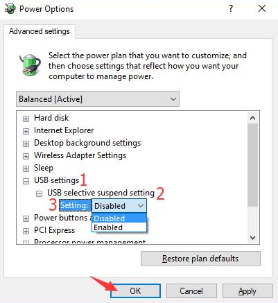 USB Selective Suspend Settings