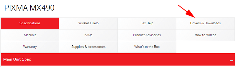 select drivers & downloads for pixma mx490 device driver