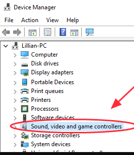expand Sound, Video, and Game Controllers category