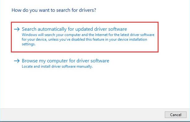 Search Automatically for the Updated Driver Software