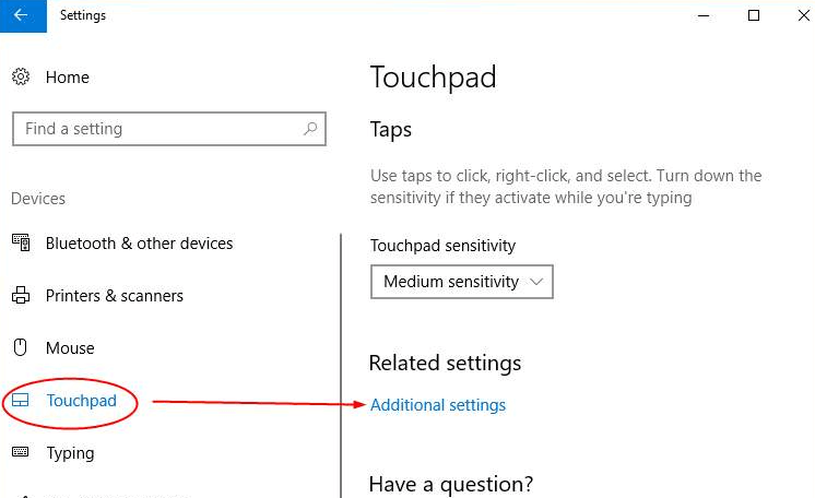 Additional Settings from Touchpad Menu