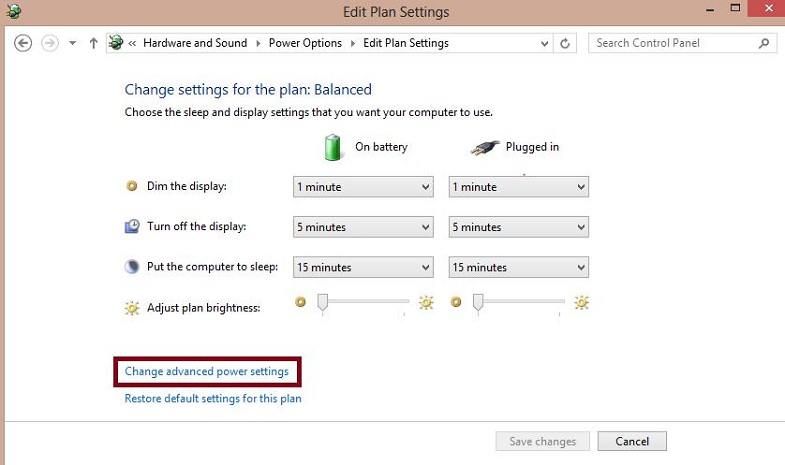 click on the Change Advanced Power Settings