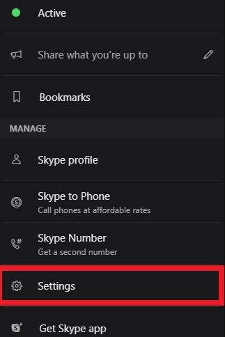 click on your Skype profile and select the Settings