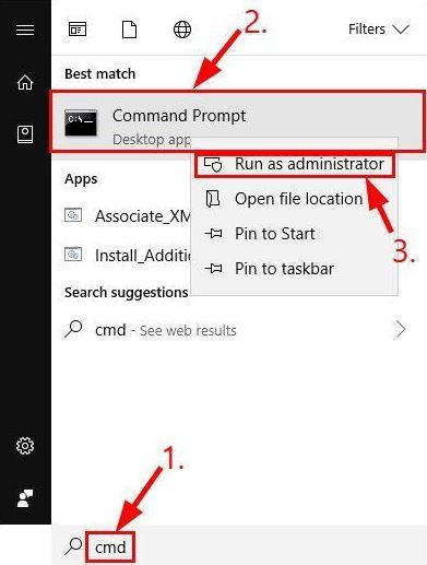 Type command prompt and Select Run as Administrator