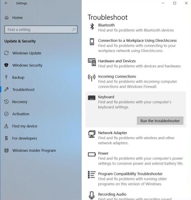 Troubleshooter - keyboard