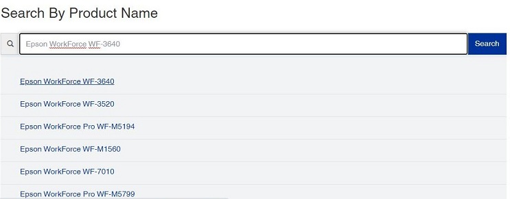 type Epson WorkForce WF-3640 and click on the Search button