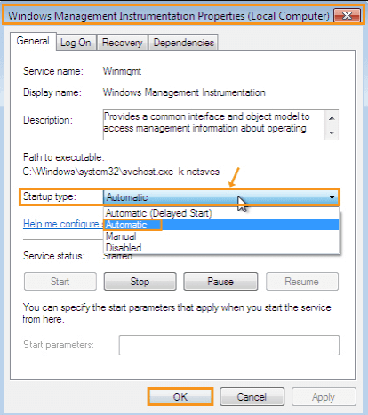 Set Windows Management Instrumentation Startup Automatic