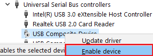 Enable USB Controller Device