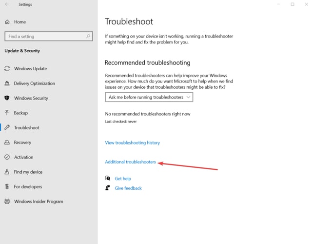 Select Additional Troubleshooter