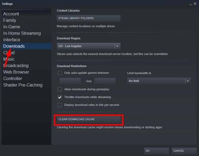 Steam Download Tab then CLEAR CACHE