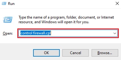 Type control firewall.cpl in Run Utility