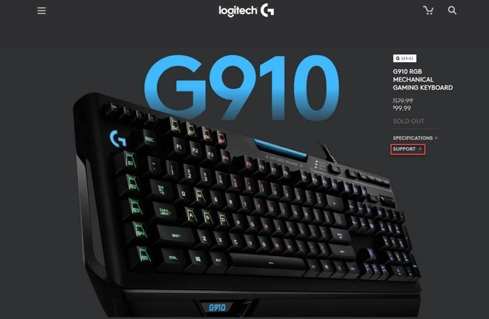 Click on Support Option for G910 Software