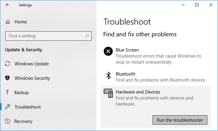 Troubleshoot section