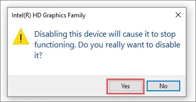 Confirm for disable graphic device