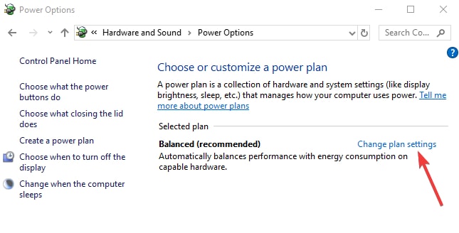 Click on Change plan settings from power options