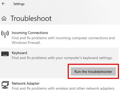 click on “Run the troubleshooter” button