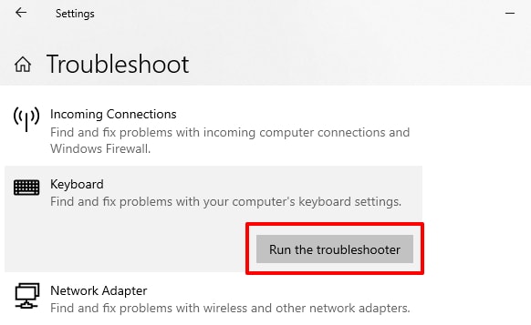 click on “Run the troubleshooter” button
