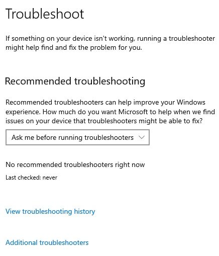 Additional troubleshooters button.