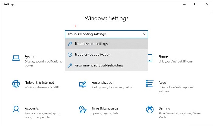 Type Troubleshooting settings in Windows Setting