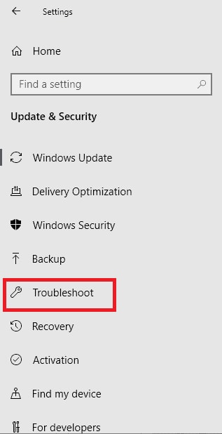 Click on the Troubleshoot