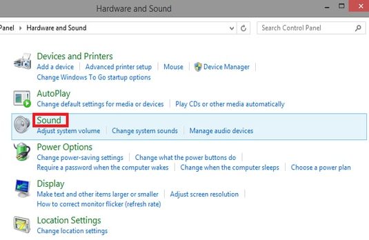 Click on Sound from Hardware and Sound Setting