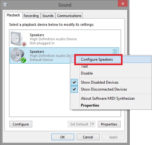 Select the Configure speakers under the Speakers
