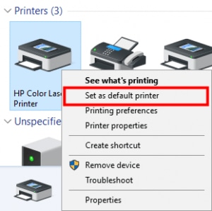 Set as default HP Color Printer
