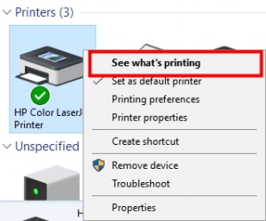Select the See what’s printing Option
