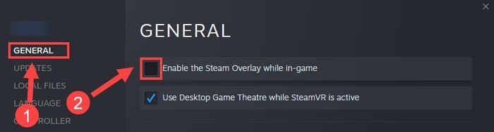 Enable Steam overlay while in-game General Tab