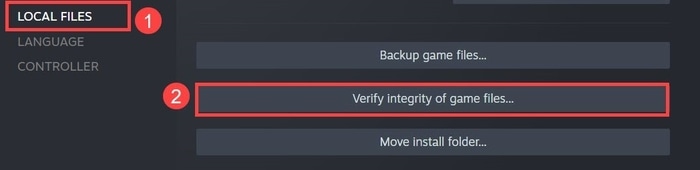 Select the Verify integrity of game files