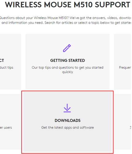 Scroll Down to DOWNLOADS Option for Logitech Mouse M510 Support