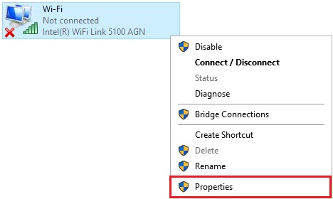 Right Click on WiFi and Choose the Properties