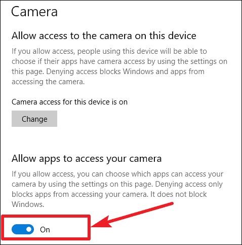 Allow apps to access your camera - Click On