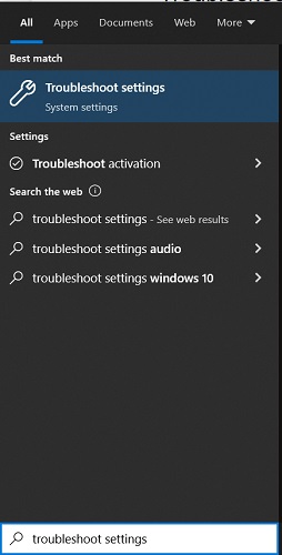 Type Troubleshoot settings
