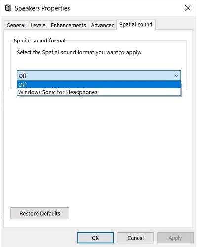 Go to the Spatial sound tab and turn it off