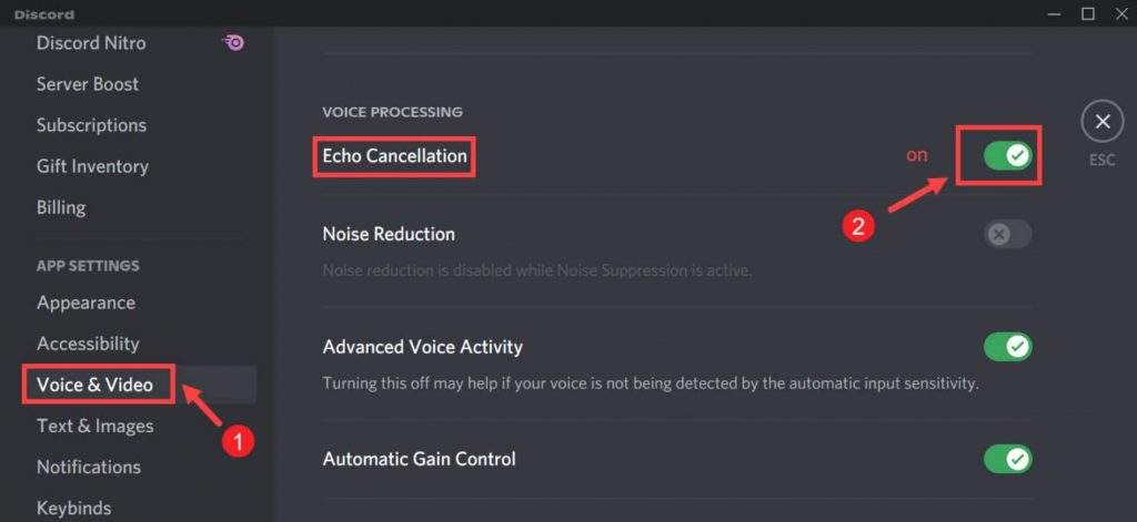 Turn on the Echo Cancellation option