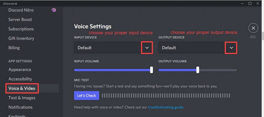 Click on Voice & Video settings
