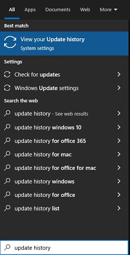 Click on the View update history option