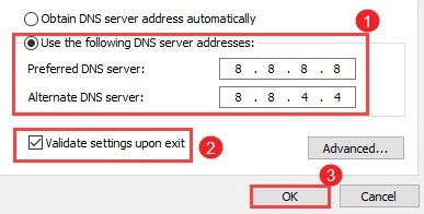 Use the Following DNS server addresses
