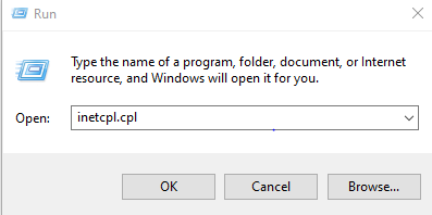 Type the command inetcpl.cpl