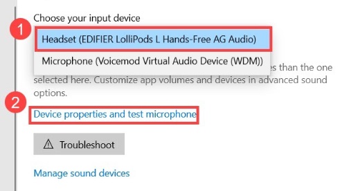 Click on the option Device properties and test microphone option