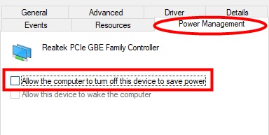 Allow the computer to turn off this device to save power