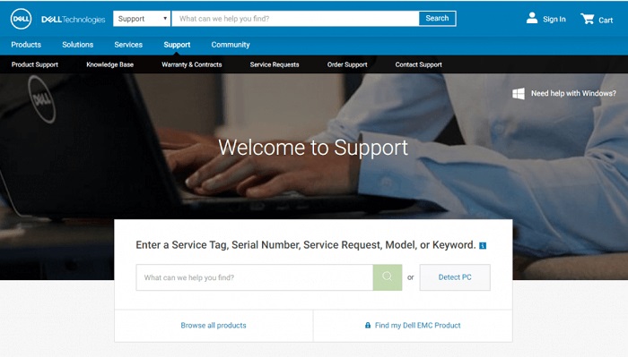 Dell support page
