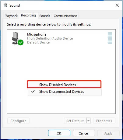 Show disabled devices.