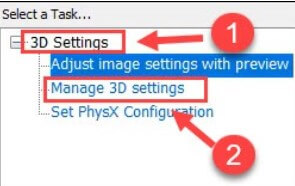 Manage 3D settings section