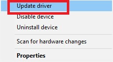 Update Driver software option